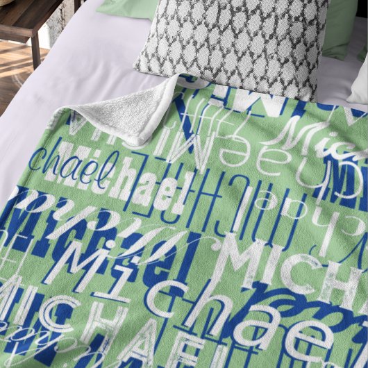 Name Muster Sage Typografie Stempelaufkleber Fleecedecke