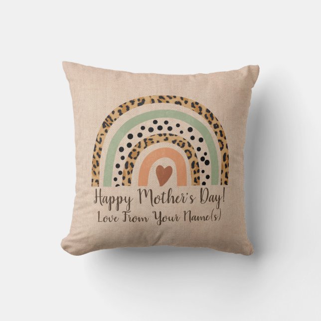 Name Muttertag Mama Leopard Rainbow Beige Kissen (Vorderseite)