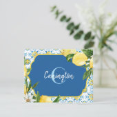 Name(n) der blauen Mittelmeerlemon Monogramm Dankeskarte (Stehend Vorderseite)