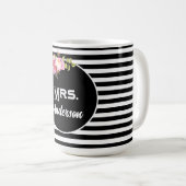 Name Nachname Schwarz-weiß Stripes Blume Kaffeetasse (VorderseiteRechts)