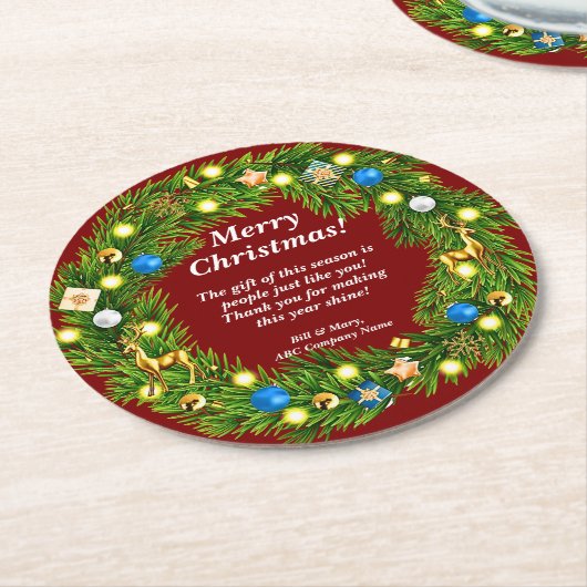 Name Nachricht, Firmensitz Weihnachten Runder Pappuntersetzer (Angewinkelt)