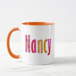 Name "Nancy", lebhafte farbenfrohe rosa orangefarb Tasse