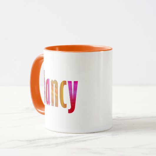Name "Nancy", lebhafte farbenfrohe rosa orangefarb Tasse (Vorderseite Links)