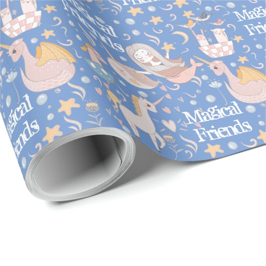Name, Narwhal Mermaid Unicorn Dragon Kleine Printw Geschenkpapier (Rolleneckpunkt)