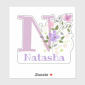Name Natasha & Initial mit Blumendesign Aufkleber (Blatt)
