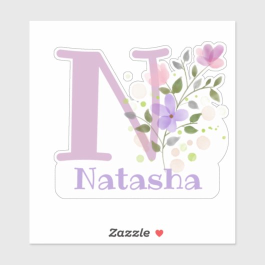 Name Natasha & Initial mit Blumendesign Aufkleber (Blatt)