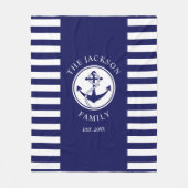 Name Nautic Anchor Blue Stripes Muster Fleecedecke (Vorderseite)