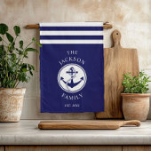 Name Nautic Anchor Blue Stripes Muster Geschirrtuch