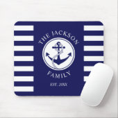 Name Nautic Anchor Blue Stripes Muster Mousepad (Mit Mouse)