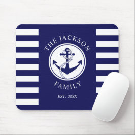 Name Nautic Anchor Blue Stripes Muster Mousepad