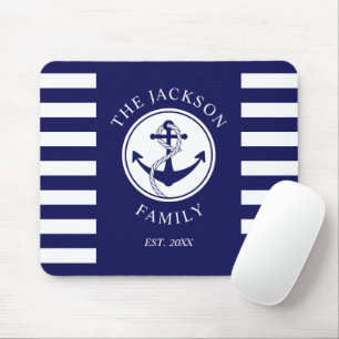 Name Nautic Anchor Blue Stripes Muster Mousepad