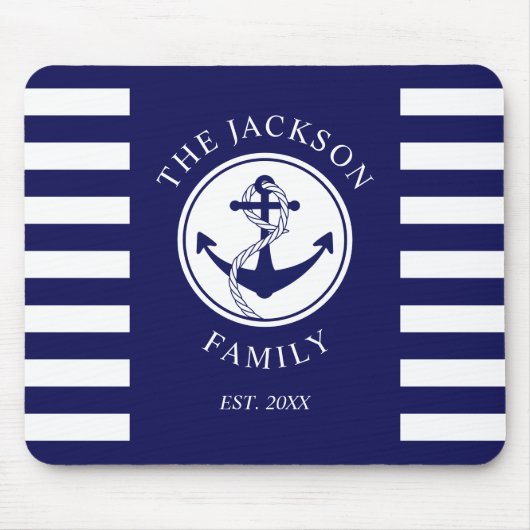 Name Nautic Anchor Blue Stripes Muster Mousepad (Vorne)