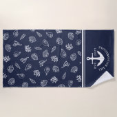 Name Nautic Anchor Coastor Navy Blue Strandtuch (Vorderseite)