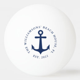 Name Nautic White Navy Blue Boat Anchor Tischtennisball