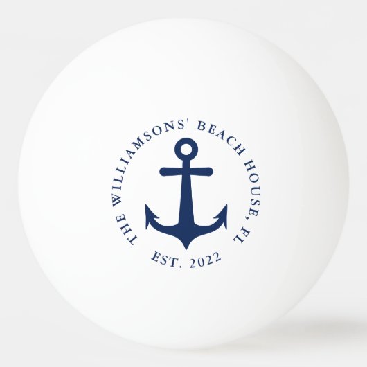 Name Nautic White Navy Blue Boat Anchor Tischtennisball (Vorderseite)