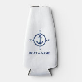 Name Nautical Anchor Compass Navy auf Weiß Flaschenkühler (Vorderseite)