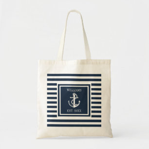 Name Nautical Boat Anchor Navy Blue Strip Tragetasche