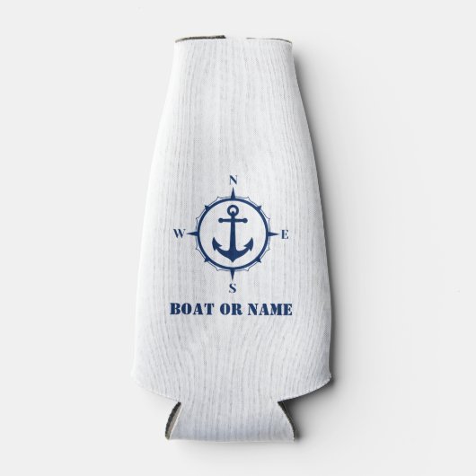 Name Nautical Compass Anchor Navy auf Weiß Flaschenkühler (Vorderseite)