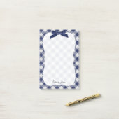 Name Navy Blue Gingham Karos Pattern Bracket Post-it Klebezettel (Auf Schreibtisch)