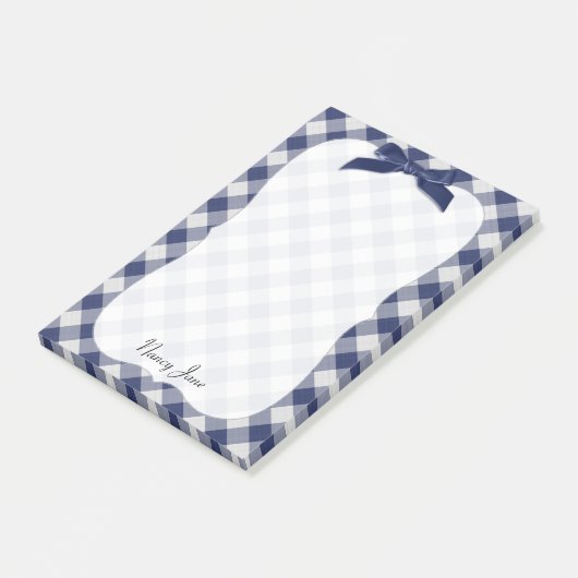 Name Navy Blue Gingham Karos Pattern Bracket Post-it Klebezettel (angewinkelt)