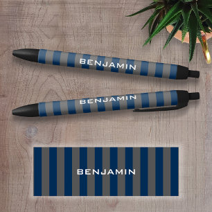 Name Navy Blue und Grau Rugby Stripes Kugelschreiber