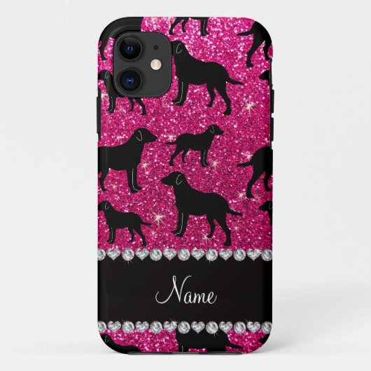 Name Neon Hot Pink Glitzer Labrador Retrievers Case-Mate iPhone Hülle (Rückseite)