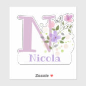 Name Nicola & Initial mit Blumendesign Aufkleber (Blatt)