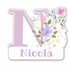 Name Nicola & Initial mit Blumendesign Aufkleber