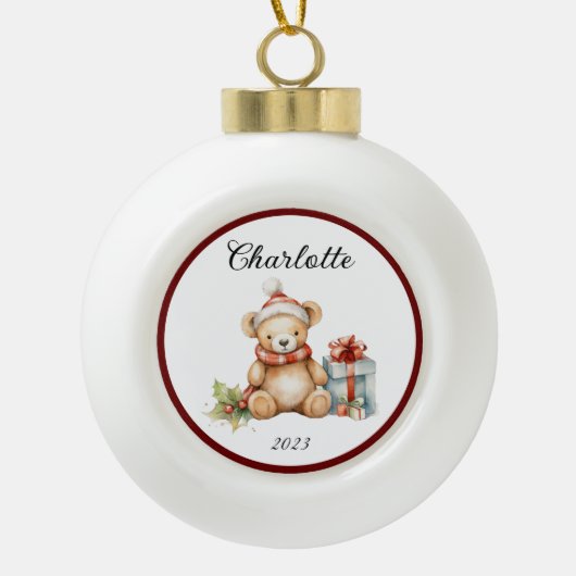 Name Niedlich Christmas Teddy Keramik Kugel-Ornament (Vorderseite)
