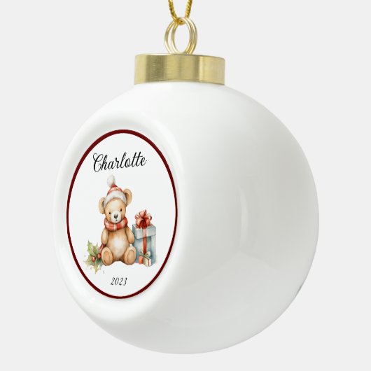 Name Niedlich Christmas Teddy Keramik Kugel-Ornament (Rechts)