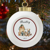Name Niedlich Christmas Teddy Keramik Kugel-Ornament
