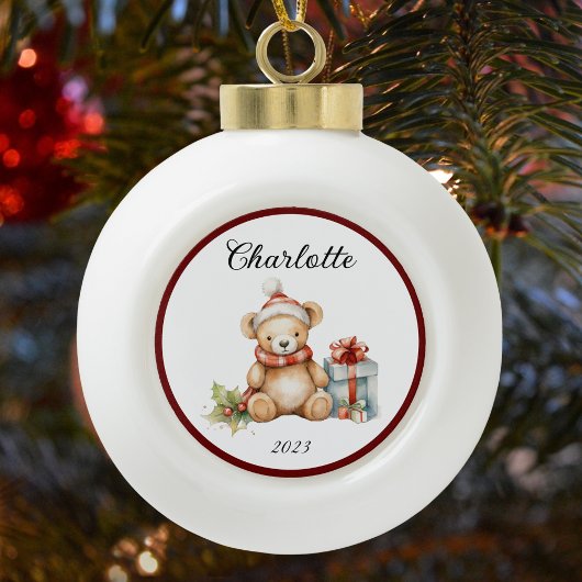 Name Niedlich Christmas Teddy Keramik Kugel-Ornament
