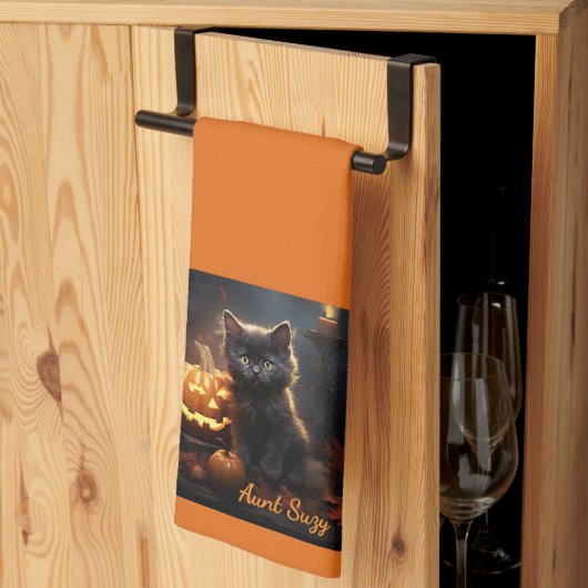 Name, Niedlich Halloween Kitten, Kürbislaterne Geschirrtuch (Drittel gefaltet)