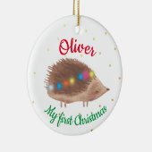 Name Niedlich Igel Baby First Christmas Keramik Ornament (Rechts)