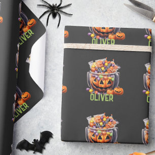 Name Niedlich Orange Lila Pumpkin Halloween Lecker Geschenkpapier