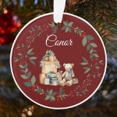Name Niedlich Teddy Christmas Tree Burgundy Ornament