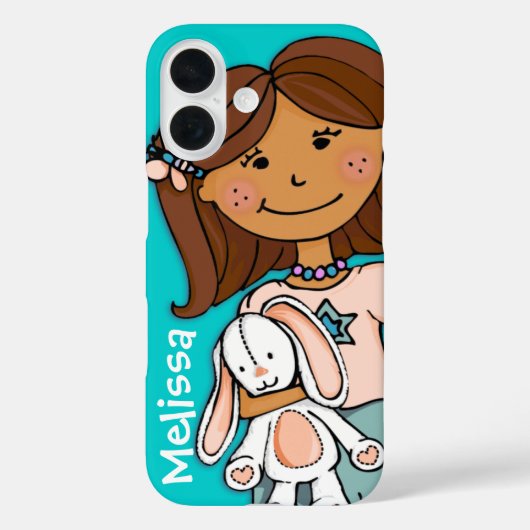 Name niedliches Mädchen Aqua Peach Dark Haar Spiel Case-Mate iPhone Hülle (Rückseite)