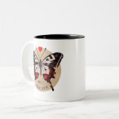 Name Niedliches Vintages Schmetterlingsherz Bester Zweifarbige Tasse (Vorderseite Links)