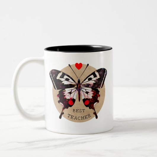 Name Niedliches Vintages Schmetterlingsherz Bester Zweifarbige Tasse (Links)
