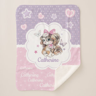 Name-niedliches Welpenmädchen im Pastellwatercolo Sherpadecke