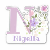 Name Nigella & Initial mit Blumendesign Aufkleber (Vorderseite)