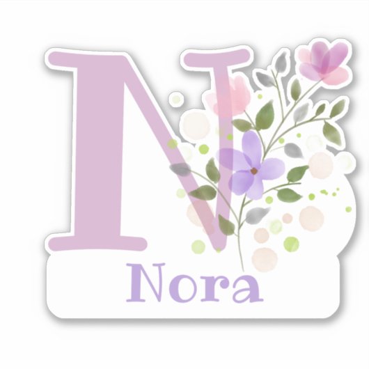 Name Nora & Initial mit Blumendesign Aufkleber (Vorderseite)