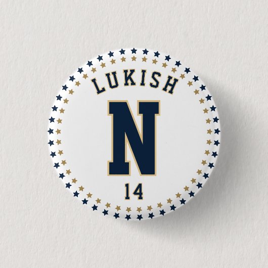 Name Number Stars Navy Blue und Gold Veteran Button (Vorderseite)