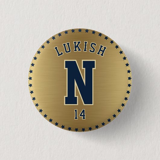 Name Number Stars Navy Blue und Gold Veteran Button (Vorderseite)
