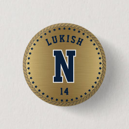 Name Number Stars Navy Blue und Gold Veteran Button