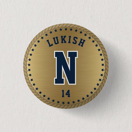 Name Number Stars Navy Blue und Gold Veteran Button (Vorderseite)
