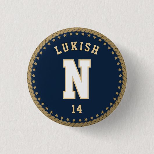 Name Number Stars Navy Blue und Gold Veteran Button (Vorderseite)