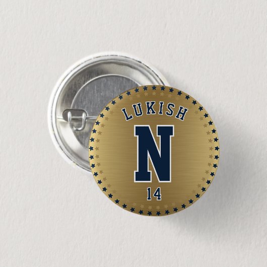 Name Number Stars Navy Blue und Gold Veteran Button (Vorne & Hinten)