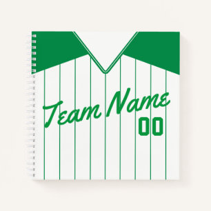 Name & Nummer Baseball Softball Green Jersey Notizblock