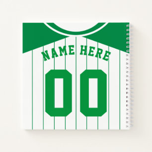 Name & Nummer Baseball Softball Green Jersey Notizblock